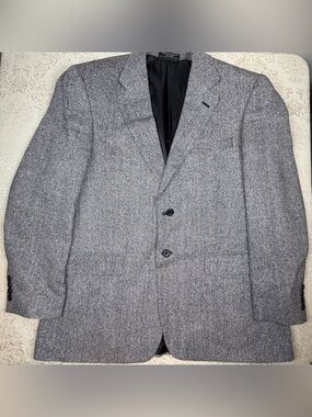 Vintage Meeting Street Men's Gray Herringbone Silk Blazer - Classic Jacket